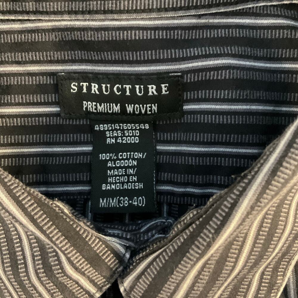 Structure Black Striped Button Down Cotton Classi… - image 4